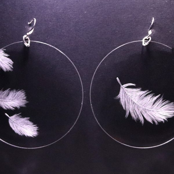 Boucles d'oreilles en plexiglas transparent gravé à la main de plumes